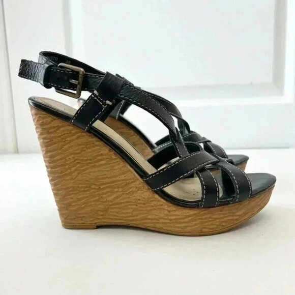 Aldo Wedge Sandals Strappy Platform Slingbacks Black EU38 US 7.5 - Picture 2 of 16